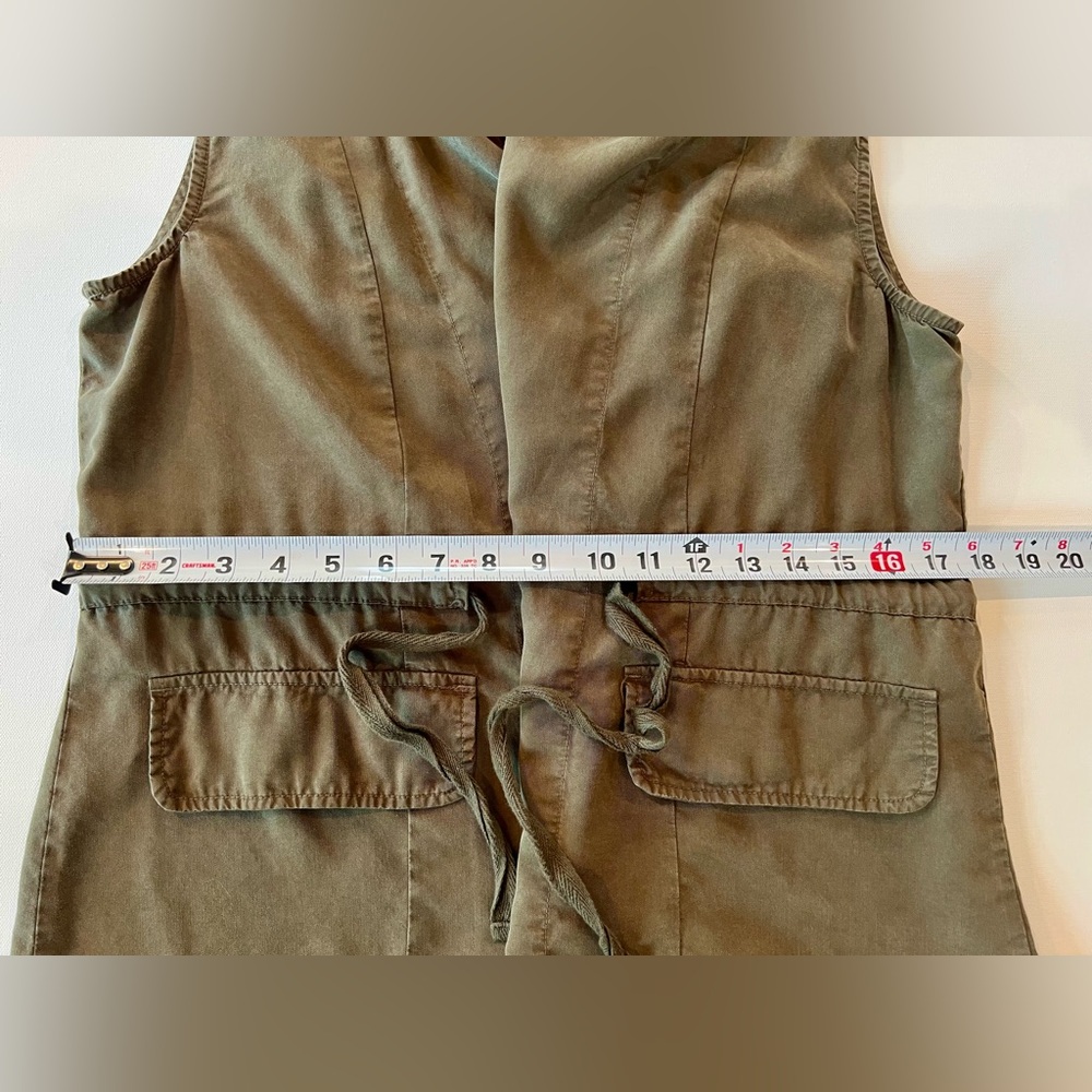 Anthropology Boho Utility Vest Army Olive Green Cinched Waist Flowy Neck - Picture 6 of 12